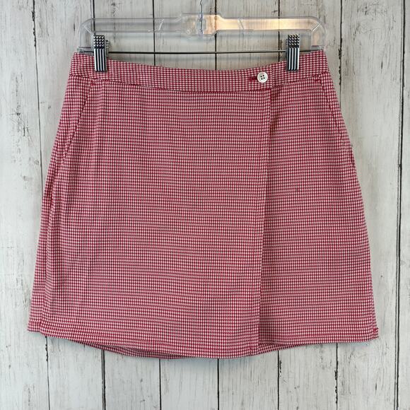 Brooks Brothers Country Club Red/White Houndstooth Wrap Skort Shorts Size 2 - Picture 1 of 15